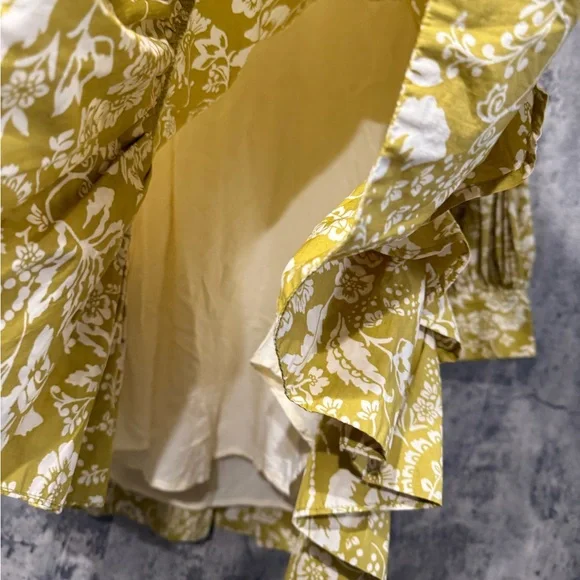 Anthropologie long sleeve v neck cotton dress olive tones green dress yellow - Picture 5 of 16